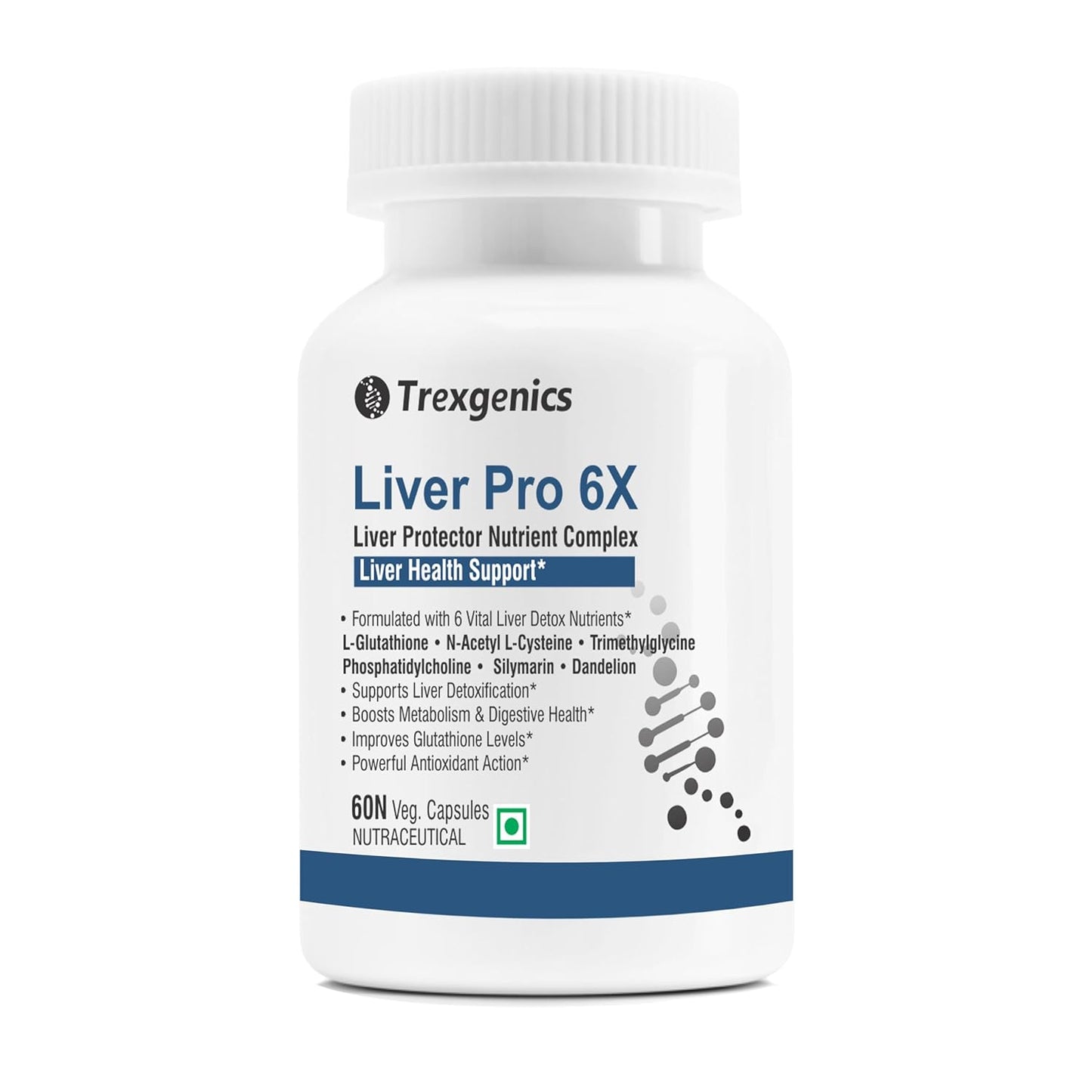 Trexgenics LIVER PRO 6X with L-Glutathione, Silymarin, N-Acetyl L-Cysteine, Phosphatidylcholine, Trimethylglycine (Betaine), Dandelion (60 Veg. Capsules (Pack of 1)