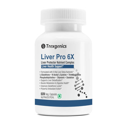 Trexgenics LIVER PRO 6X with L-Glutathione, Silymarin, N-Acetyl L-Cysteine, Phosphatidylcholine, Trimethylglycine (Betaine), Dandelion (60 Veg. Capsules (Pack of 1)