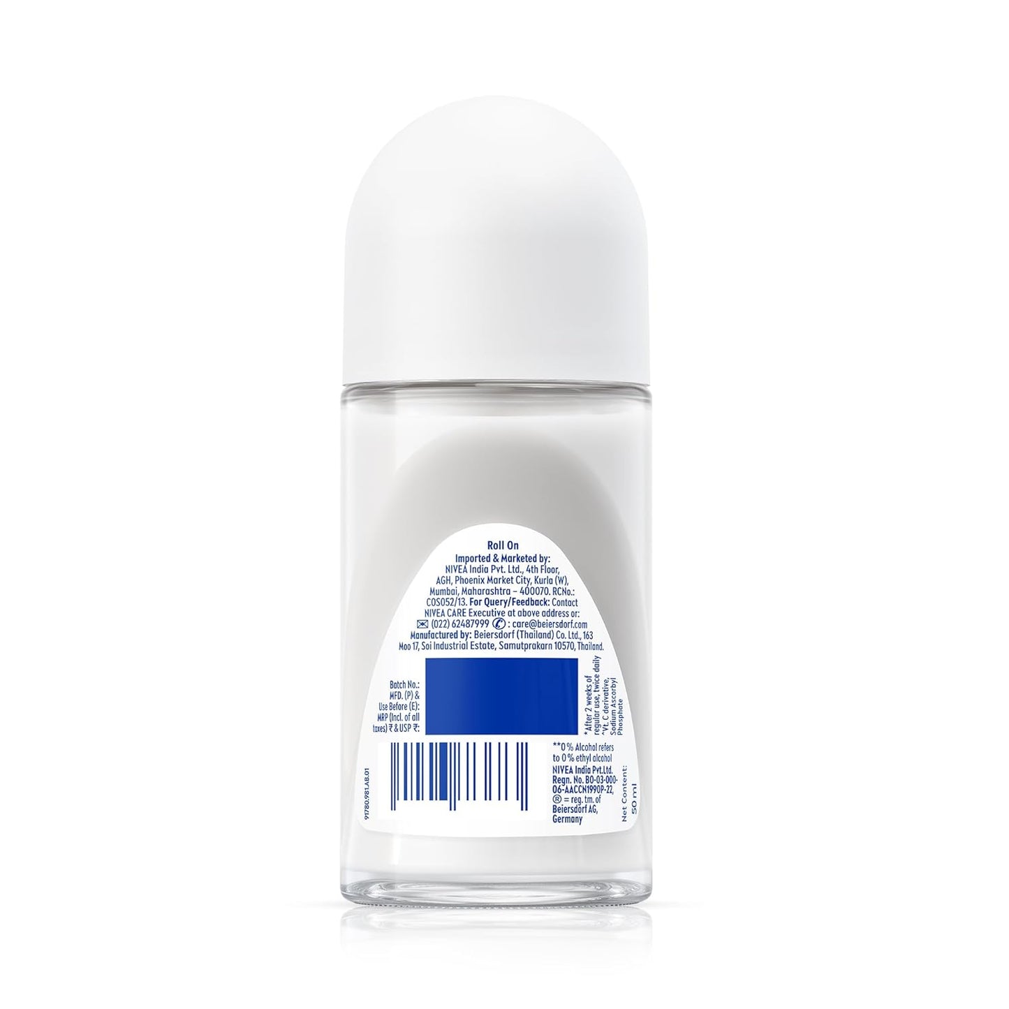 Clear deodorant bottle with a white cap on a white background