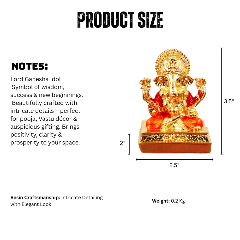 Resin Lord Ganesha Idol – Artistic Decorative Ganpati Murti for Home Mandir, Car Dashboard, Pooja Room, Spiritual Decoration & Auspicious Gifting