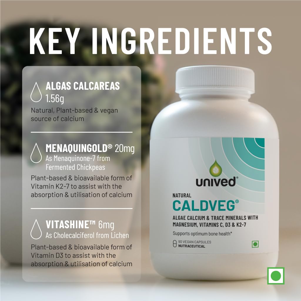 Zephivo Unived Caldveg | Wholefood Plant-Based Calcium, Magnesium & 73 Trace Minerals, Vit D3 (Lichen), Vit K2-7 (Menaquingold) | Complete Supplement For Bone Health & Healthy Ageing, Capsule
