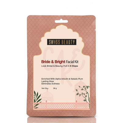 Swiss Beauty Care Bride & Bright Facial Kit | 6 Steps For A Bridal Glow | Cleanses | Brightens | Nourishes | Protects | With Alpha Arbutin & Kakadu Plum | 36g