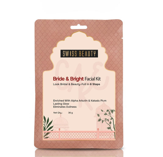 Swiss Beauty Care Bride & Bright Facial Kit | 6 Steps For A Bridal Glow | Cleanses | Brightens | Nourishes | Protects | With Alpha Arbutin & Kakadu Plum | 36g