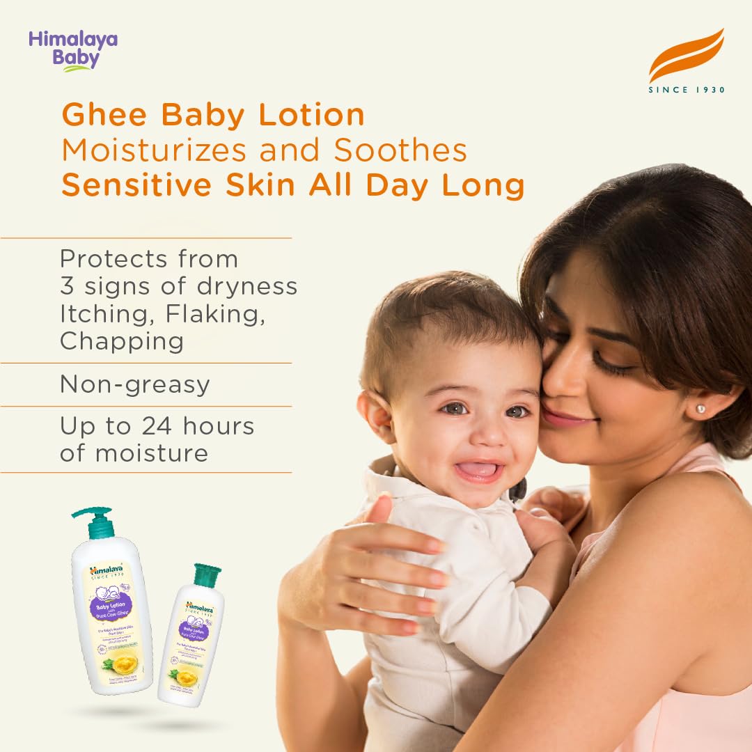Himalaya Baby Lotion with Pure Cow Ghee 100ml | pH 5.5|Aloe vera|Safe for newborns|For baby's sensitive skin safe from day 1|No Parabens|No Phthalates|No Mineral Oil|No Synthetic color