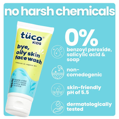 Tuco® Kids Daily Face Wash for Acne Prone Skin | Infused with Orange, Glycerin, Sugarcane, Witch hazel | pH Balanced | 2-15 Years Age| Paraben, SLS & Sulphate Free | 100 ml (Pack of 1)