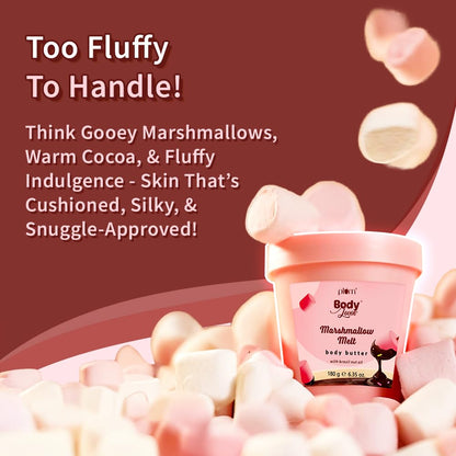 Plum BodyLovin' Marshmallow Melt Body Butter | Shea Butter & Brazil Nut Oil for Deep Moisturization | Non-Greasy & Lightweight | Buttery Soft, Smooth & Moisturised Skin | For Dry To Very Dry Skin | Cozy Cocoa Fragrance | 180gm