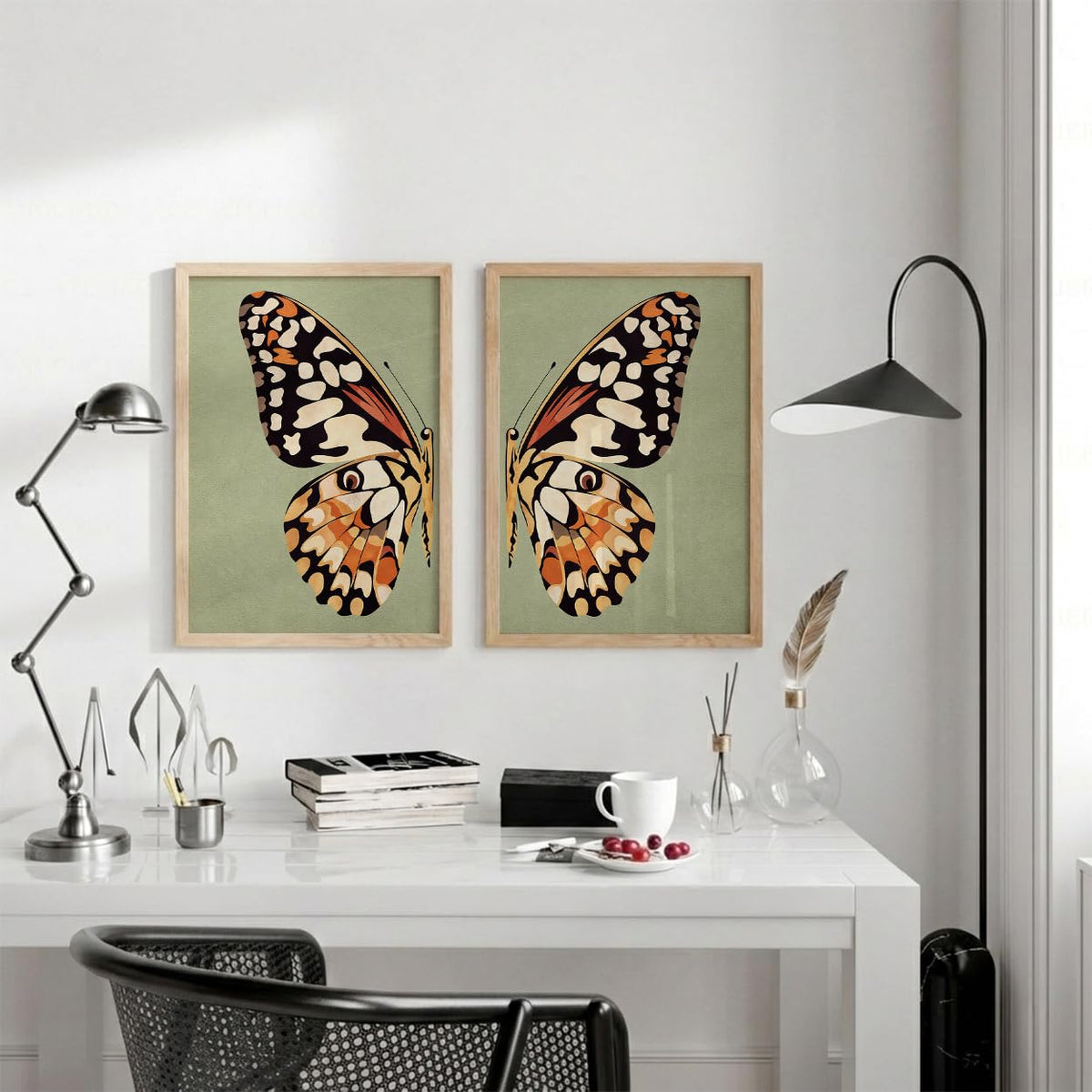 Set of 2 Butterfly Framed Wall Painting for Living Room | Modern Aesthetic Butterfly Wall Art Frames | Nature Inspired Wall Decor for Bedroom, Hall & Office (M.5, 13x19 inches)