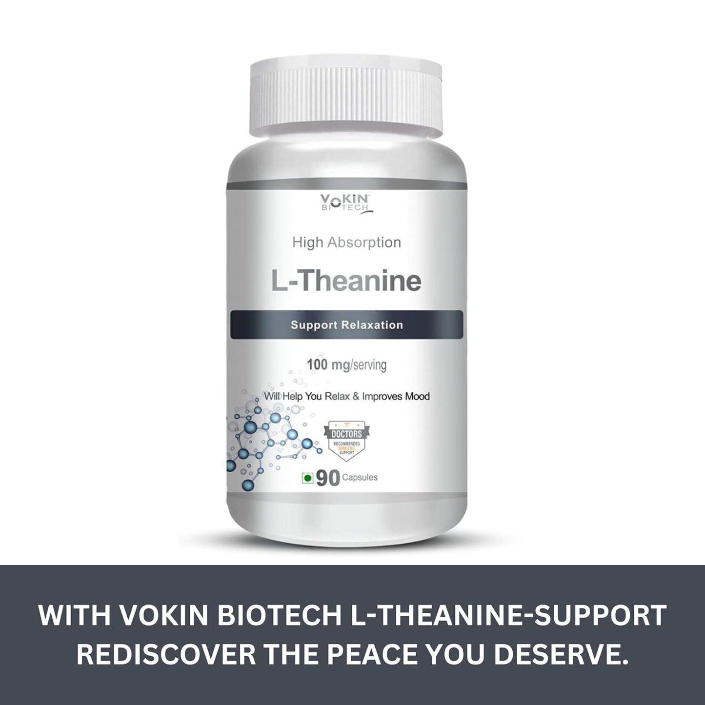 Vakin Biotech L-Theanine supplement bottle on a white background