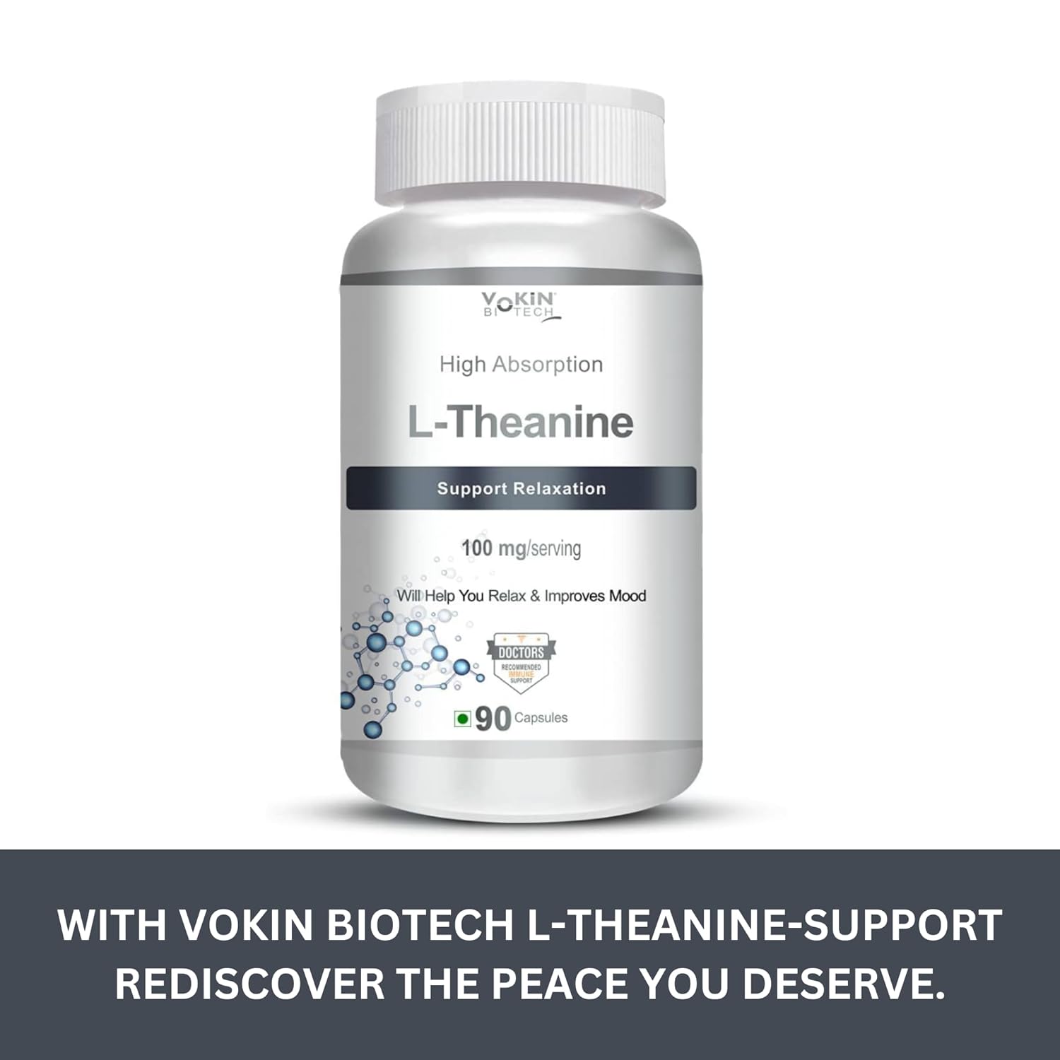 Vakin Biotech L-Theanine supplement bottle on a white background
