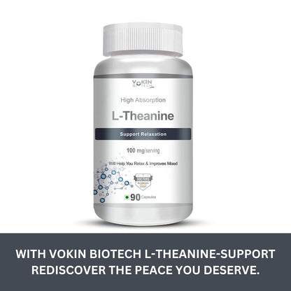 Vakin Biotech L-Theanine supplement bottle on a white background