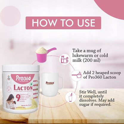 Pro360 Lacton for Breastfeeding and Lactating Mothers Milk Supplement Powder - Lactation Support Booster with Herbal Extracts - Helps to Increase Breast Milk - Masala Milk Flavor, 400g (Pack of 1)