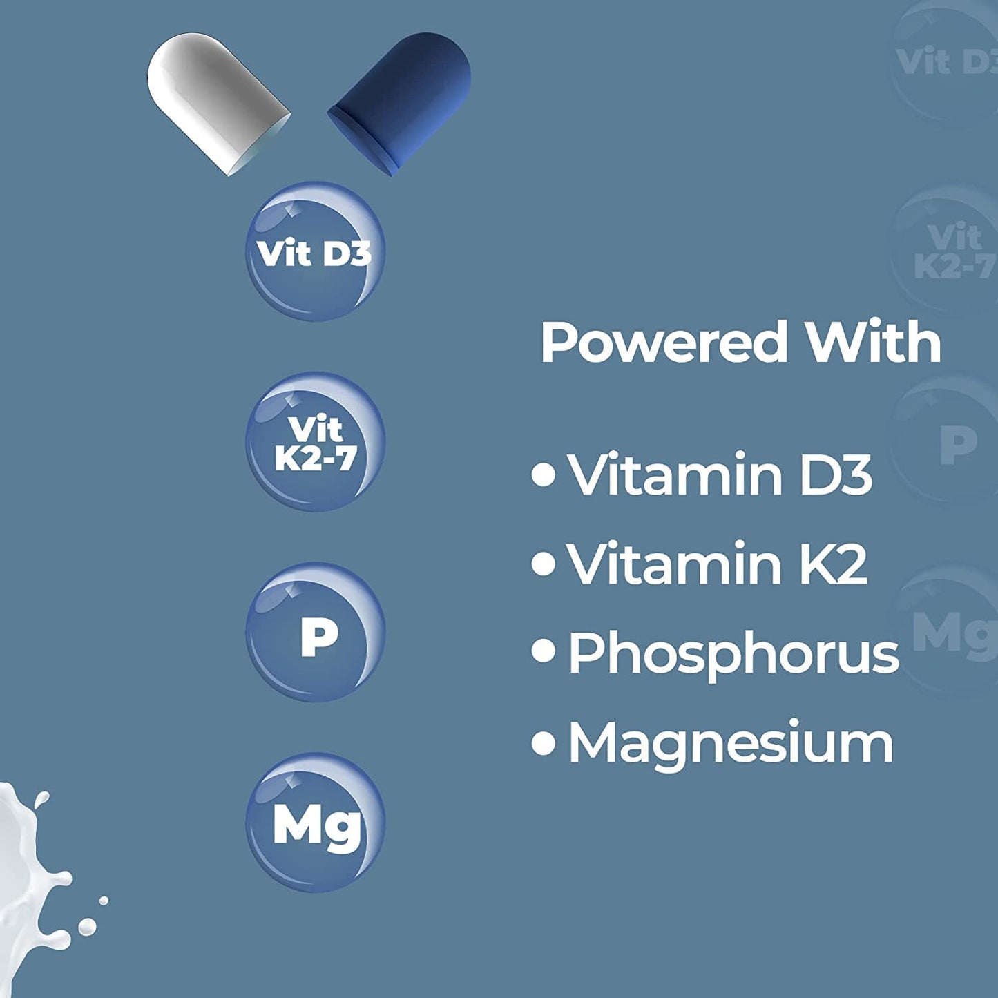 ZEROHARM Holistic Calcium Tablets – High Absorbption Milk-Based Calcium Supplement with Vitamin D3, K2-7, Magnesium, Phosphorous – Supports Bone Strength & Joint Health For Men & Women – 120 Tablets