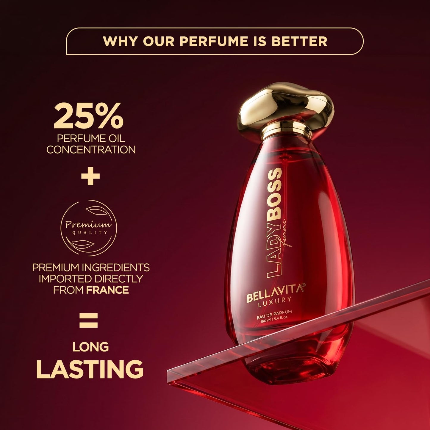 BELLAVITA LUXLADY BOSS Femme | Dubai Crafted | Perfume For Woman | 100ml | 25% Oil Concentration | Coffee, Jasmine, Vanilla & Musk | Premium Long Lasting Perfume