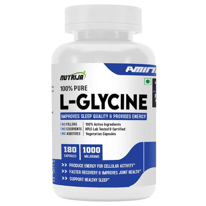 NutriJa L-Glycine 1000mg- 180 Veg Capsules | Support Healthy Sleep | Faster Recovery & Improves Joint