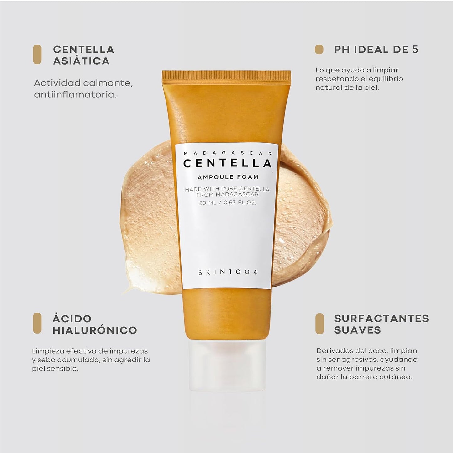 SKIN1004 Madagascar Centella Ampoule Foam Cleanser | Gentle Hydrating Face Wash, 20 ml