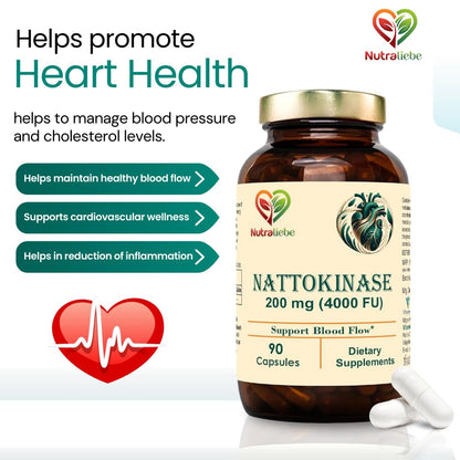 Nutraliebe Nattokinase 200mg with 4000 FU - Supports Circulatory Health, 90 Vegan Capsules