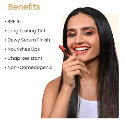 Earth Rhythm Serum Lipstick With Spf 15 - Chulbuli (02) | Dewy Finish, Chap Resistant, Nourishes Lips, Non Comedogenic | Infused With Apricot Oil, Rose Oil, Shea Butter, Cream - 3.8 Gm