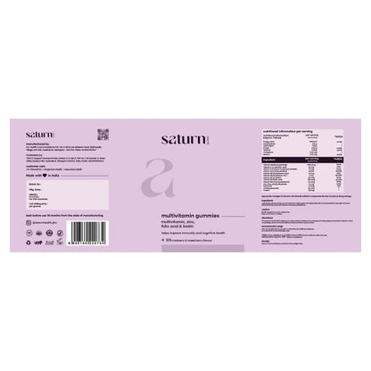 Saturn by GHC Multivitamin - 100% Vegan, 30 Gummies | Promotes Thick Hair & Restores Skin Glow Powered With Multivitamin, Biotin, Zinc & Folic Acid | Paraben, SLS-Free, Sulphate-Free