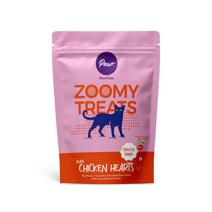 Pawr4Cats | Chicken Hearts Zoomy Treats | Freeze-Dried | Rich in Taurine and Proteins | No Preservative | Use as Treat or Food Topper | 45 GMS,All Life Stages