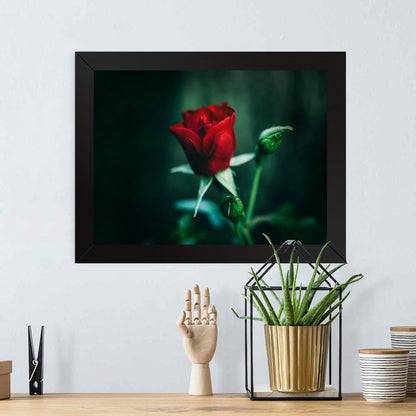 Printed Photo Frame Matte Painting for Home Office Studio Living Room Decoration (17x11inch Black Framed) - Single Red