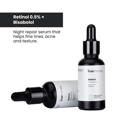 The True Therapy 0.5% Retinol Face Serum for Anti-Aging, Lightweight Night Face Serum with Retinol, Bisabolol & Squalane Reduce Fine Lines & Wrinkles | For Women & Men – 30 ml