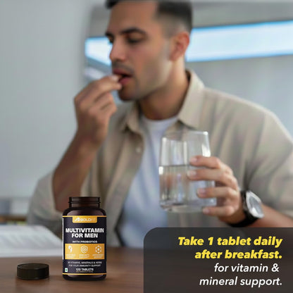 Boldfit Best Multivitamin Tablet For Men, Multi vitamin Tablet For Men with Probiotics, Vitamin C, E, B12, B6, Zinc & Grape Extract For Immunity & Energy Multivitamin Supplement- 120 Veg Tablets