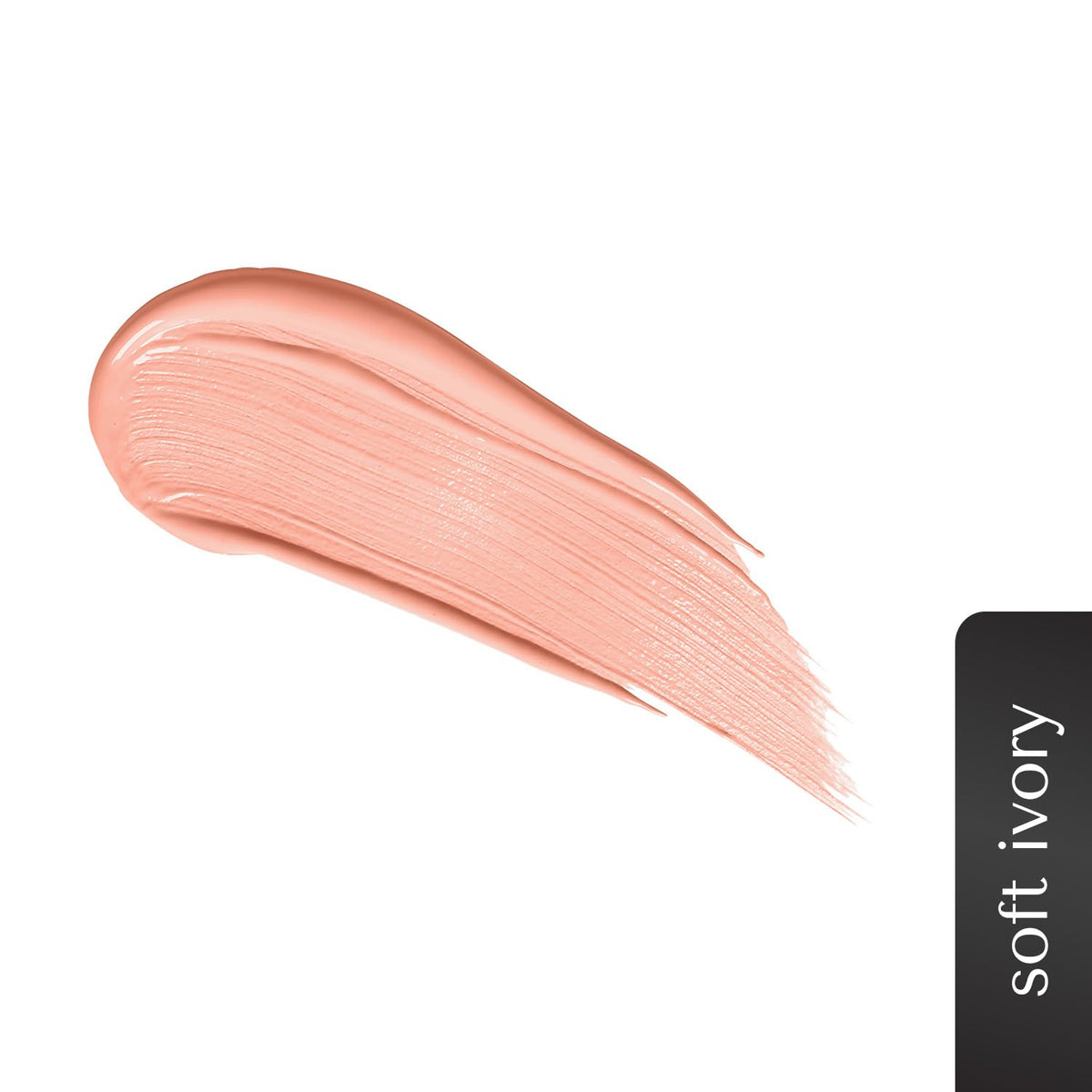 Nude-colored makeup swatch labeled 'soft ivory' on a white background