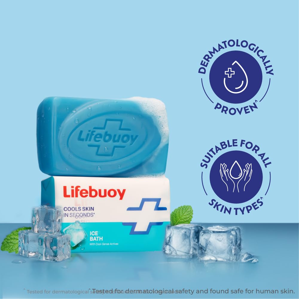 LIFEBUOY Ice Bath Soap Combo Pack of 5, 125g each, for Rapid Heat Relief, with Menthol and Cool Sense Actives, Refreshing Fragrance, Designed for Indian Summer, for Men and Women