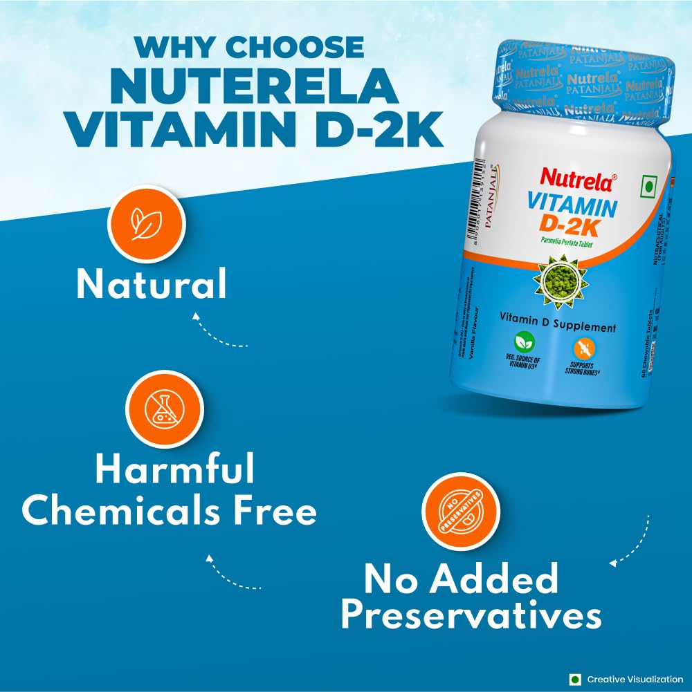 NUTRELA PATANJALI VIT D2K NATURAL TAB- VANILLA, Pack of 60 tabs