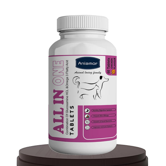 Aniamor All in One Tablet for Dogs and Cats | Useful for All Health Purposes | Dogs and Cats Supplement | for All Life Stages | Chicken Flavour | 60 Tablets