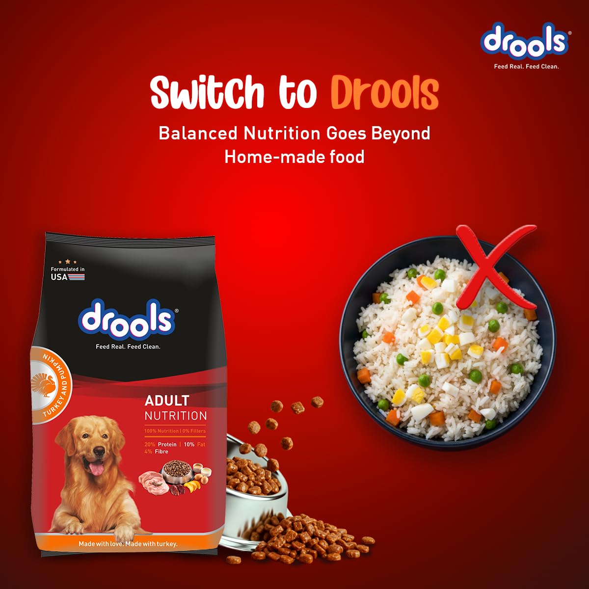 Drools Adult Dry Dog Food 1kg | Turkey and Pumpkin Flavour | Supports Skin Nourishment and Coat Radiance | Promotes Healthy Digestion | Natural Antioxidants | Strengthen Immunity