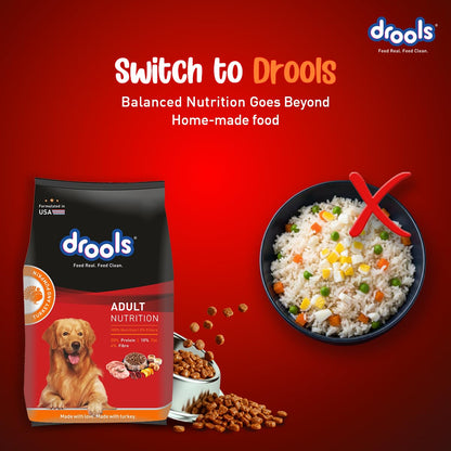 Drools Adult Dry Dog Food 1kg | Turkey and Pumpkin Flavour | Supports Skin Nourishment and Coat Radiance | Promotes Healthy Digestion | Natural Antioxidants | Strengthen Immunity