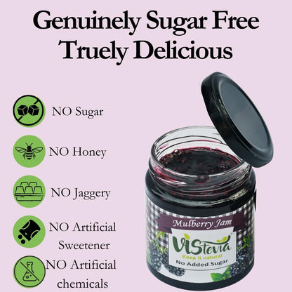 VIStevia Sugar Free Mulberry Jam (220 gm) | | Diabetic & Keto Friendly | Sweetened with Stevia and Erythritol | 100% natural | More than 60% whole berries | Tastes delicious…