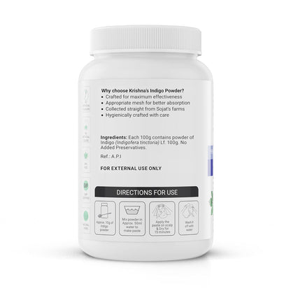Krishna's Indigo Powder - 100 g | Preservative Free | Organic Powder for Natural Hair Coloring | Protects hair from Damages