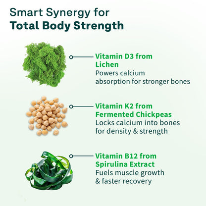 OZiva Vitamin D3, K2 & B12 | With Vitamin D3 For Stronger Bones, K2 (MK7) for Bone Density & B12 for Muscle Growth & Recovery - 90 Tablets