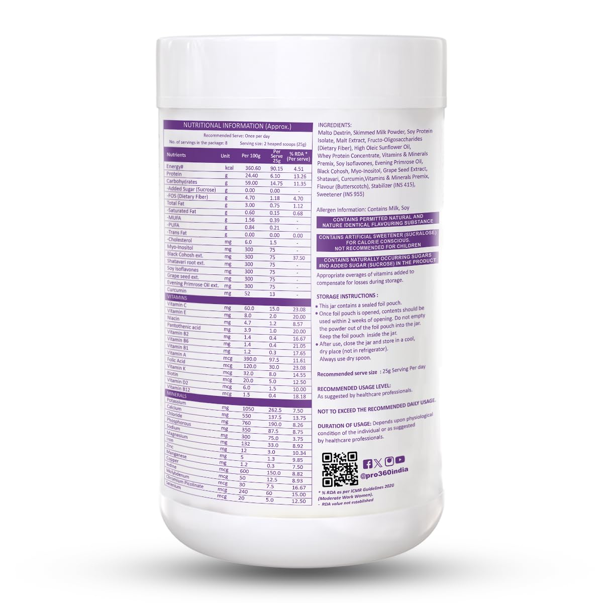 Pro360 FemCare+ PCOS PCOD Nutritional Supplement Powder for Hormonal Balance, Better Cycles, Supports Normal Ovulation in Women Wellness - Butterscotch Flavor 200gm