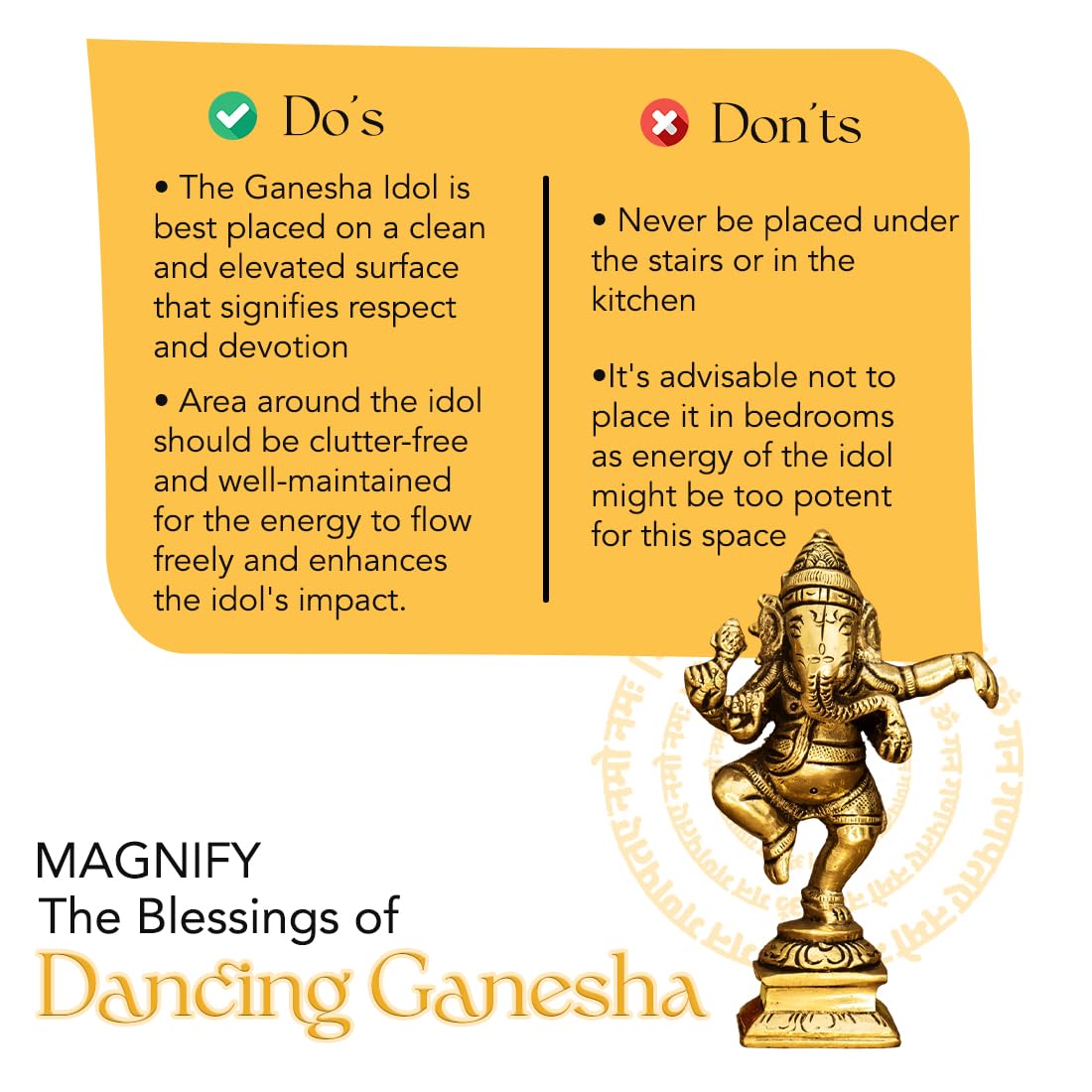 100% Pure Brass Ganesha Idol (Size: 10.5 cm) | Pital Ganesh Murti for Pooja Room, Home Decor, Office Desk and Car Dashboard | Vinayagar Statue for Diwali Puja