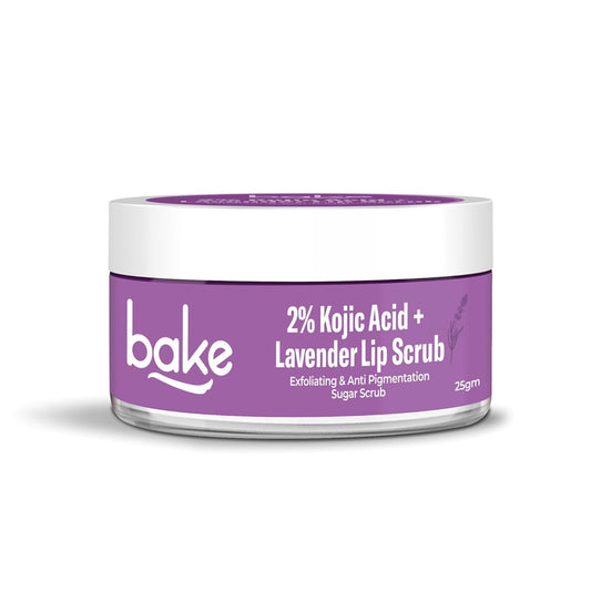 BAKE 2% Kojic Acid Lavender Lip Scrub for Dark, Pigmented Lips with Sugar Granules for Dry & Pink Lips, For Men & Women - 25g