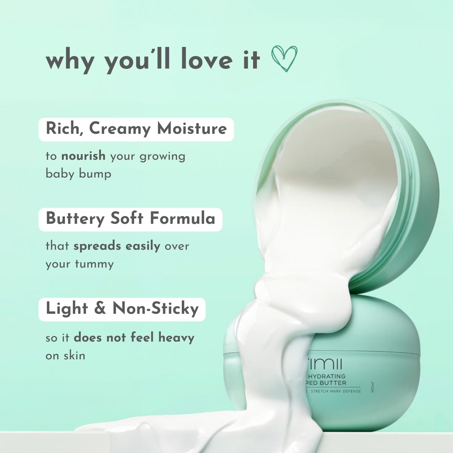 Orimii Bump Hydrating Stretch Marks Removal Body Butter For Women | Whipped Body Cream For Pregnancy | Enriched With Cocoa & Shea Butter | Lightweight, Non Sticky, Breastfeeding Safe (100gm)