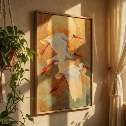 Flying Crane Bird Wall Painting with Wooden Frame | Elegant Bird Artwork HD UV Laminated MDF Wall Decor | Nature Inspired Wall Art for Living Room Bedroom Home Decor