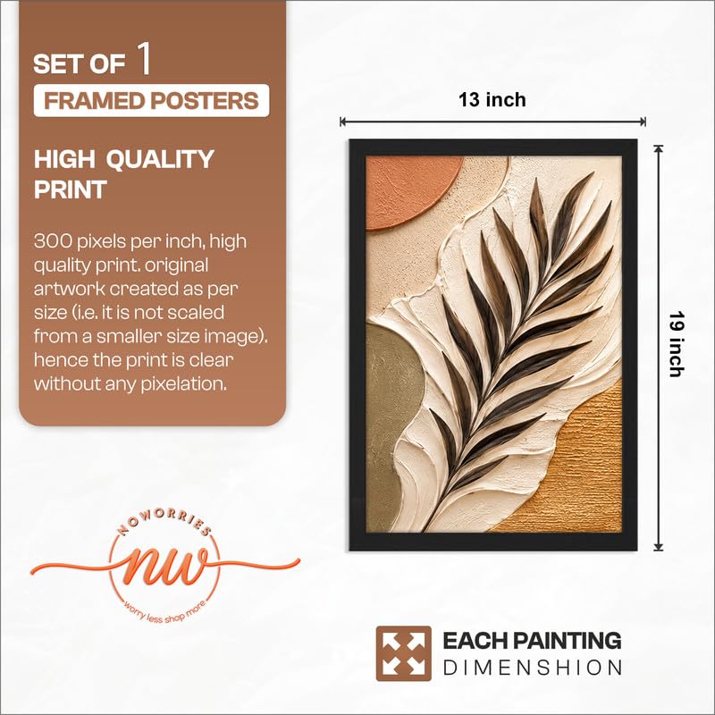 Floral Botanical Wall Painting with Frame | Premium Textured Flower & Leaf Artwork, Pastel Nature Wall Decor Framed for Living Room Bedroom Office and Home Decoration (Art-12,13x19inch)