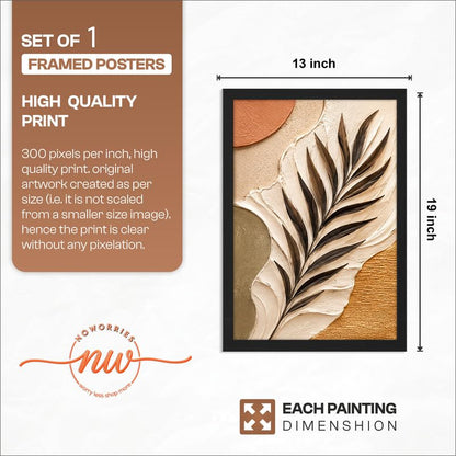 Floral Botanical Wall Painting with Frame | Premium Textured Flower & Leaf Artwork, Pastel Nature Wall Decor Framed for Living Room Bedroom Office and Home Decoration (Art-12,13x19inch)