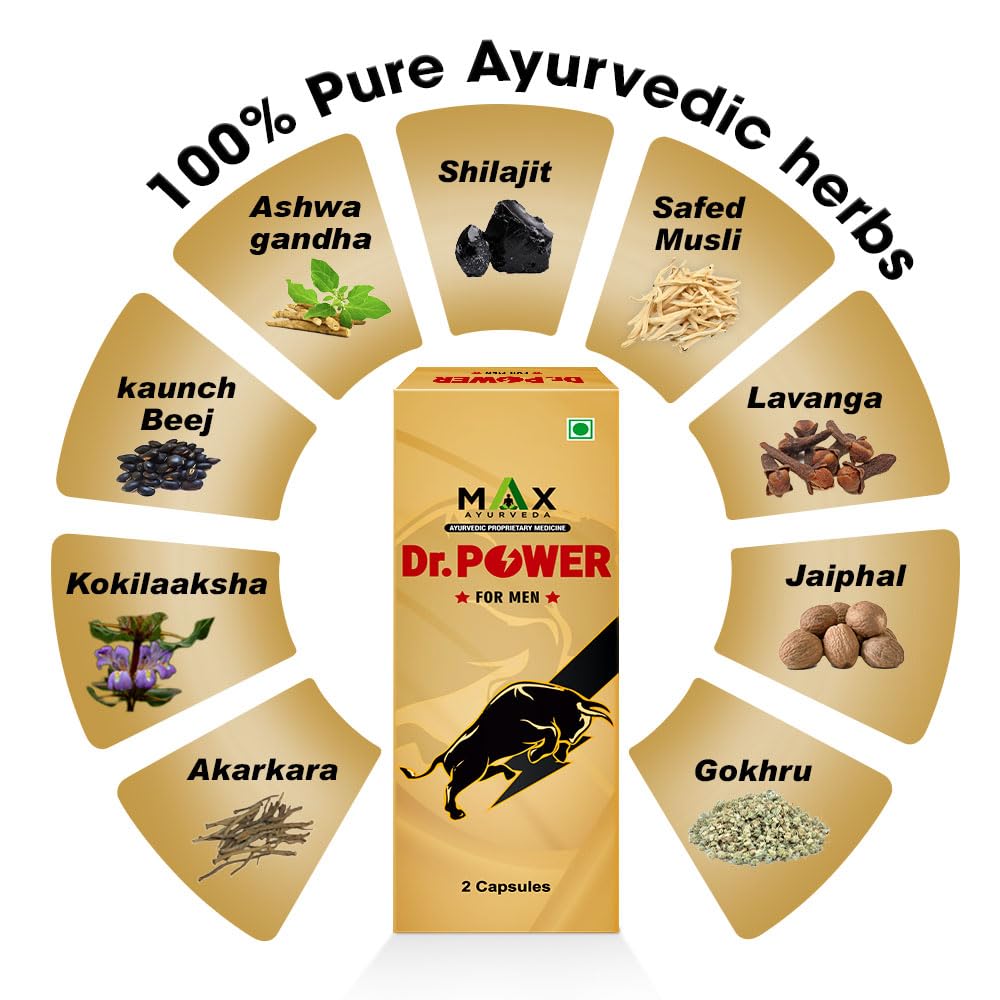 Max Ayurveda Dr. Power Capsules for Men | 100% Ayurvedic & GMP Certified | Stamina, Power and Energy Booster | Pack of 3 (2 Capsules Each)
