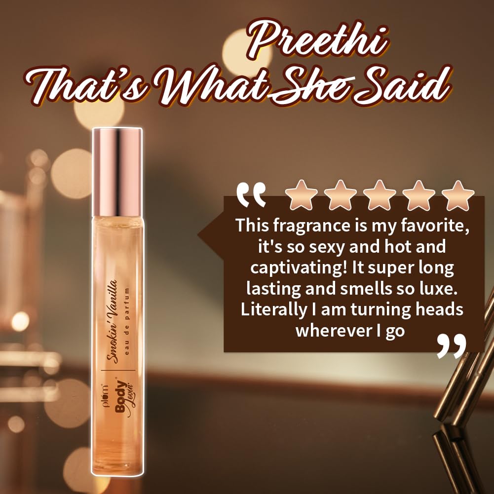 Plum BodyLovin | Smokin' Vanilla Eau De Parfum | Warm Long Lasting Vanilla Fragrance | Perfume Body Spray for Women | Vegan & Paraben Free | Travel Friendly | Sweet Scent | 15ml