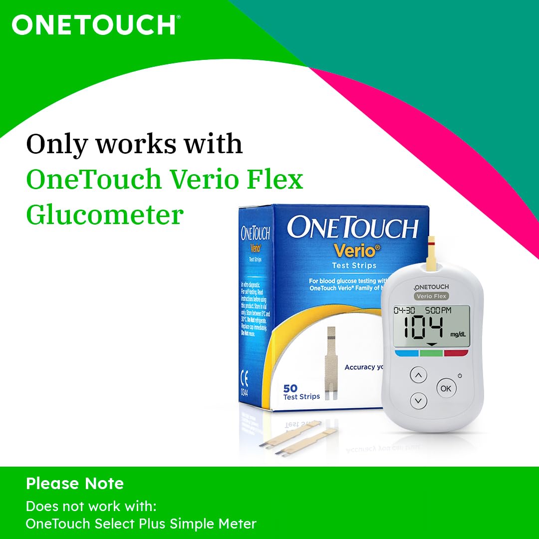 OneTouch Verio Test Strips | Pack of 50 Strips | Blood Sugar Test Machine Testing Strips | Global Iconic Brand | For use with OneTouch Verio Flex Glucometer