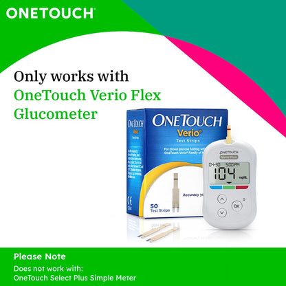 OneTouch Verio Test Strips | Pack of 50 Strips | Blood Sugar Test Machine Testing Strips | Global Iconic Brand | For use with OneTouch Verio Flex Glucometer
