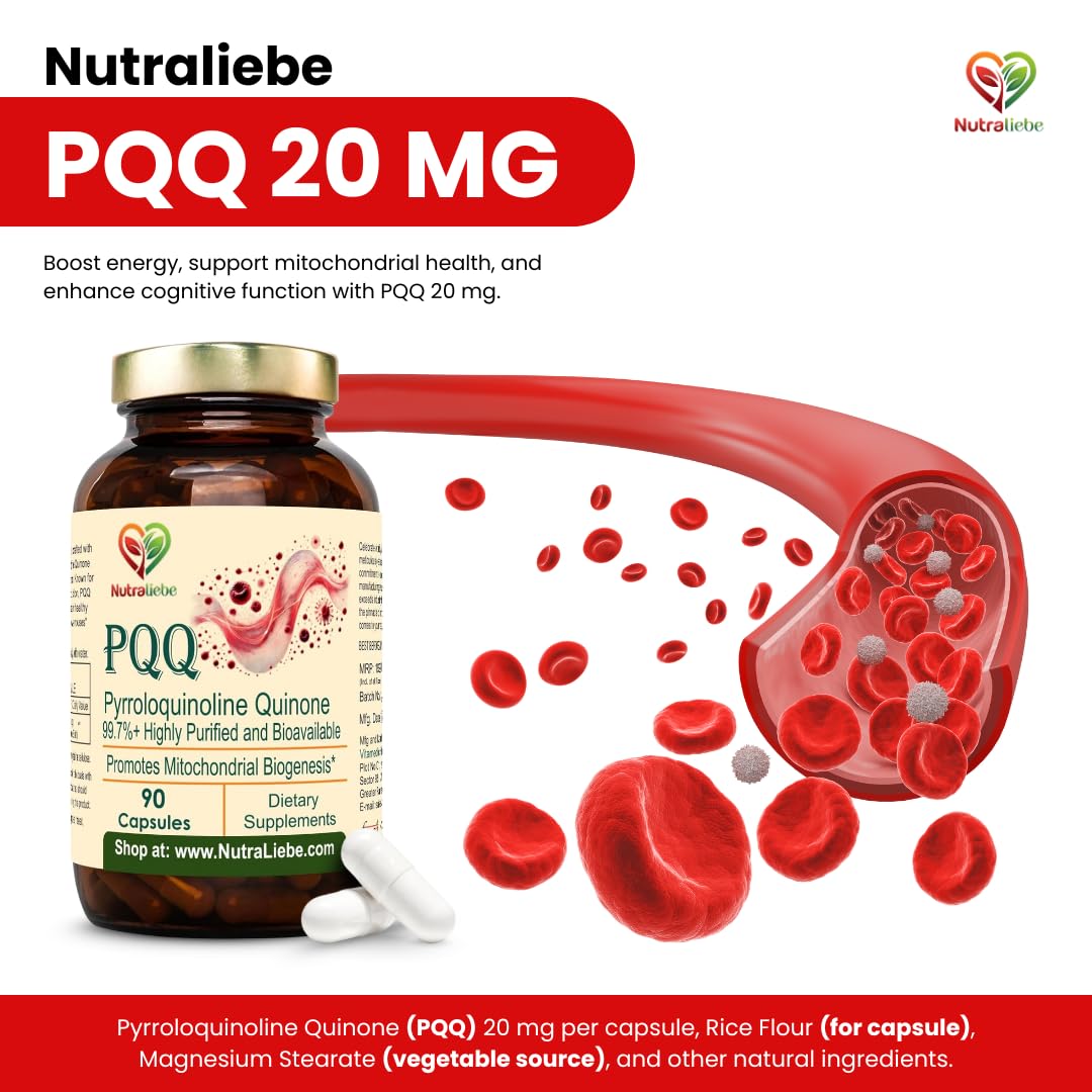 Nutraliebe PQQ 20 mg – Pyrroloquinoline Quinone Supplement – Cellular Energy & Mitochondrial Support – High Absorption – 90 Capsules