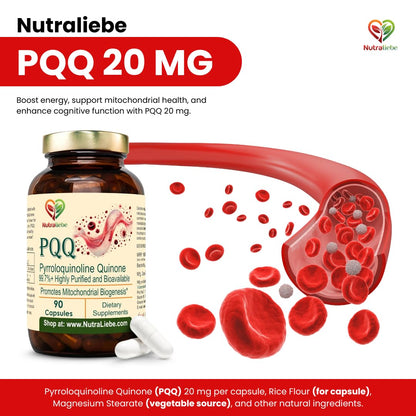 Nutraliebe PQQ 20 mg – Pyrroloquinoline Quinone Supplement – Cellular Energy & Mitochondrial Support – High Absorption – 90 Capsules