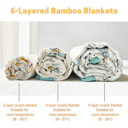 DOTMOM Premium Bamboo 6 Layered Baby Blanket – Hypoallergenic, Antibacterial & Highly Breathable, Super Soft Receiving Wrapper for Newborn Girls & Boys, Baby Essential Bedding – 0 to 3 Years