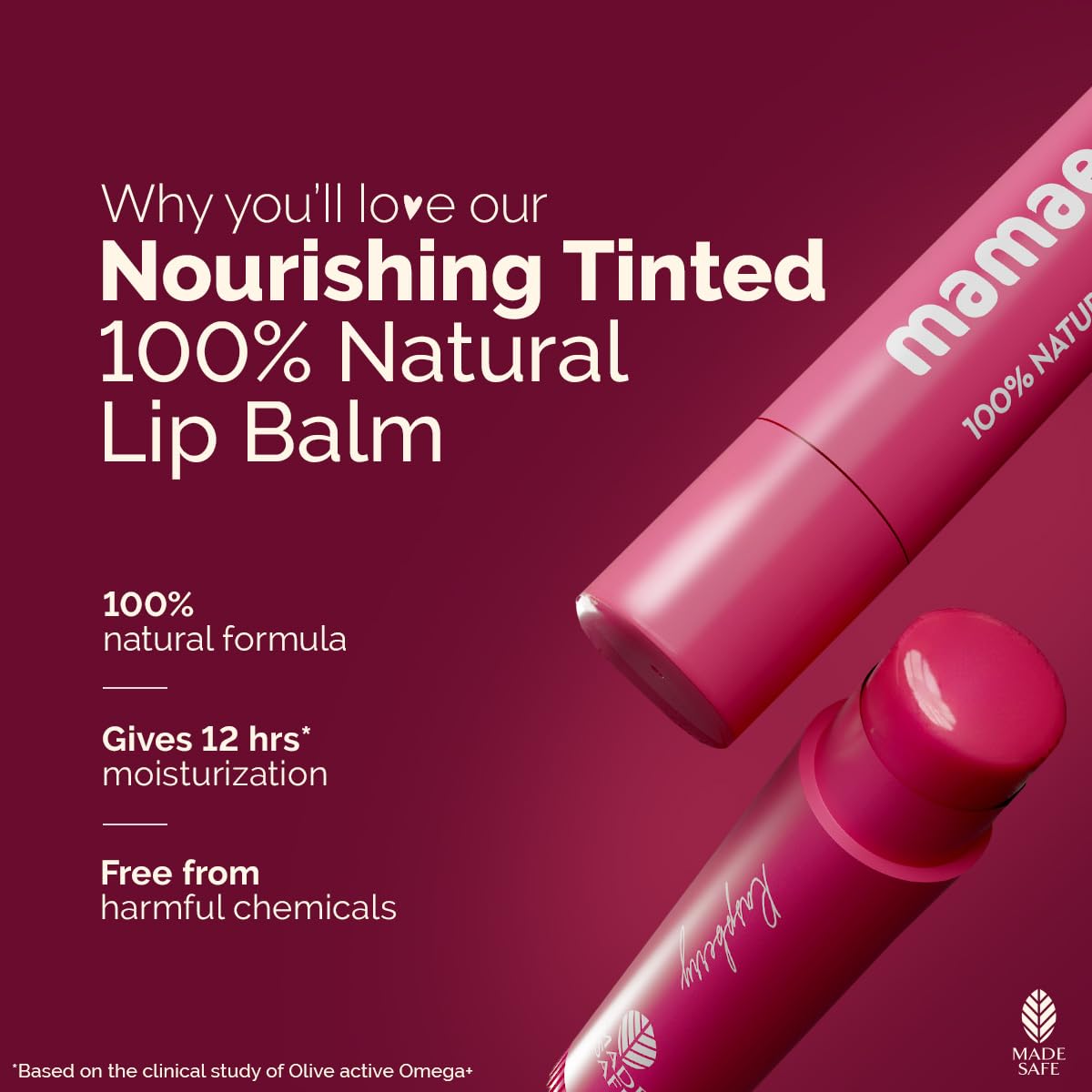 Mamaearth Nourishing Tinted 100% Natural Lip Balm With Vitamin E And Raspberry - 4 G | Gives 12-Hour Moisturization|For Dry&Chapped Lips|Naturally Pink |Natural Tint|Brightens |Tinted Lip Balm